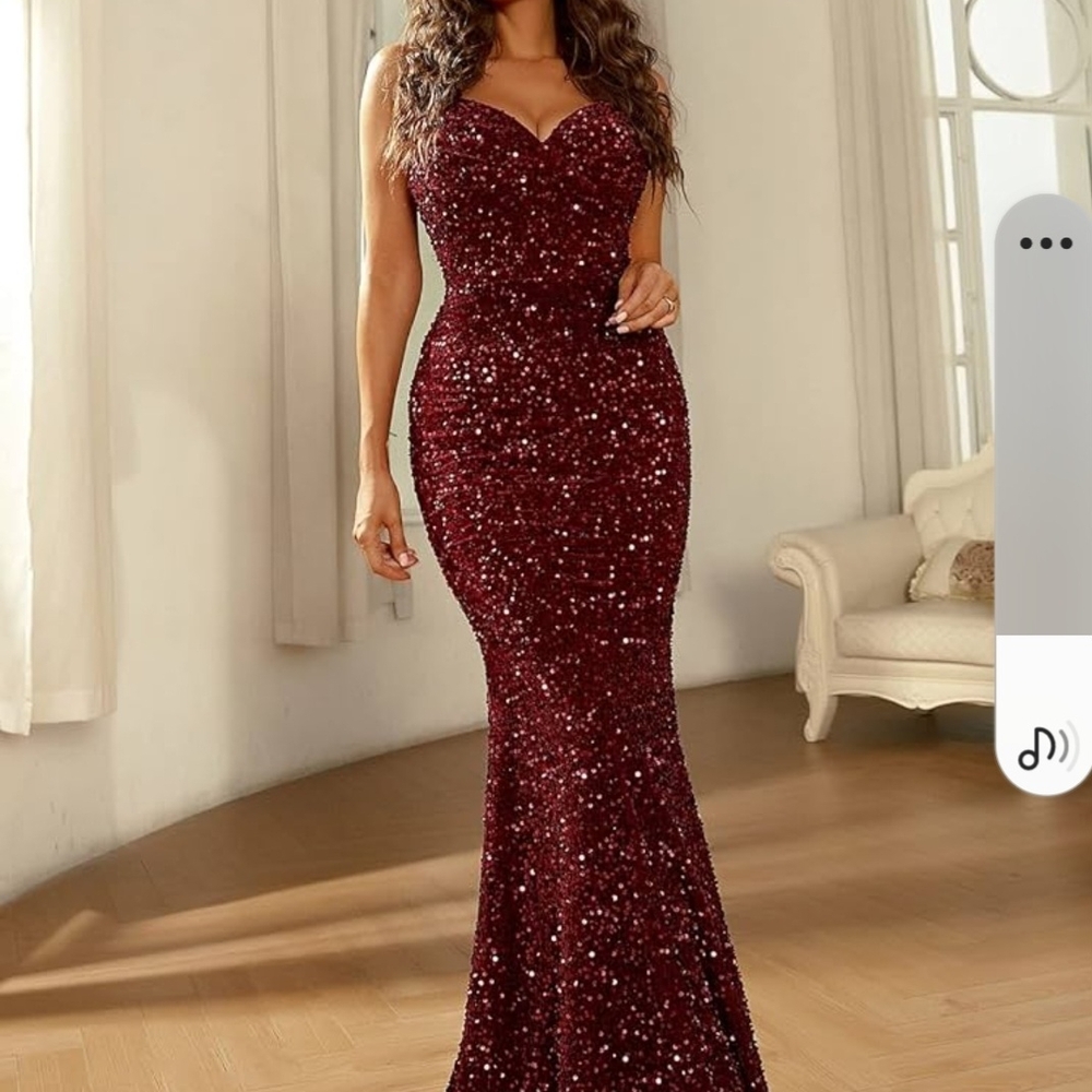 Maroon Burgundy Sequin Mermaid Gown 21" P2P